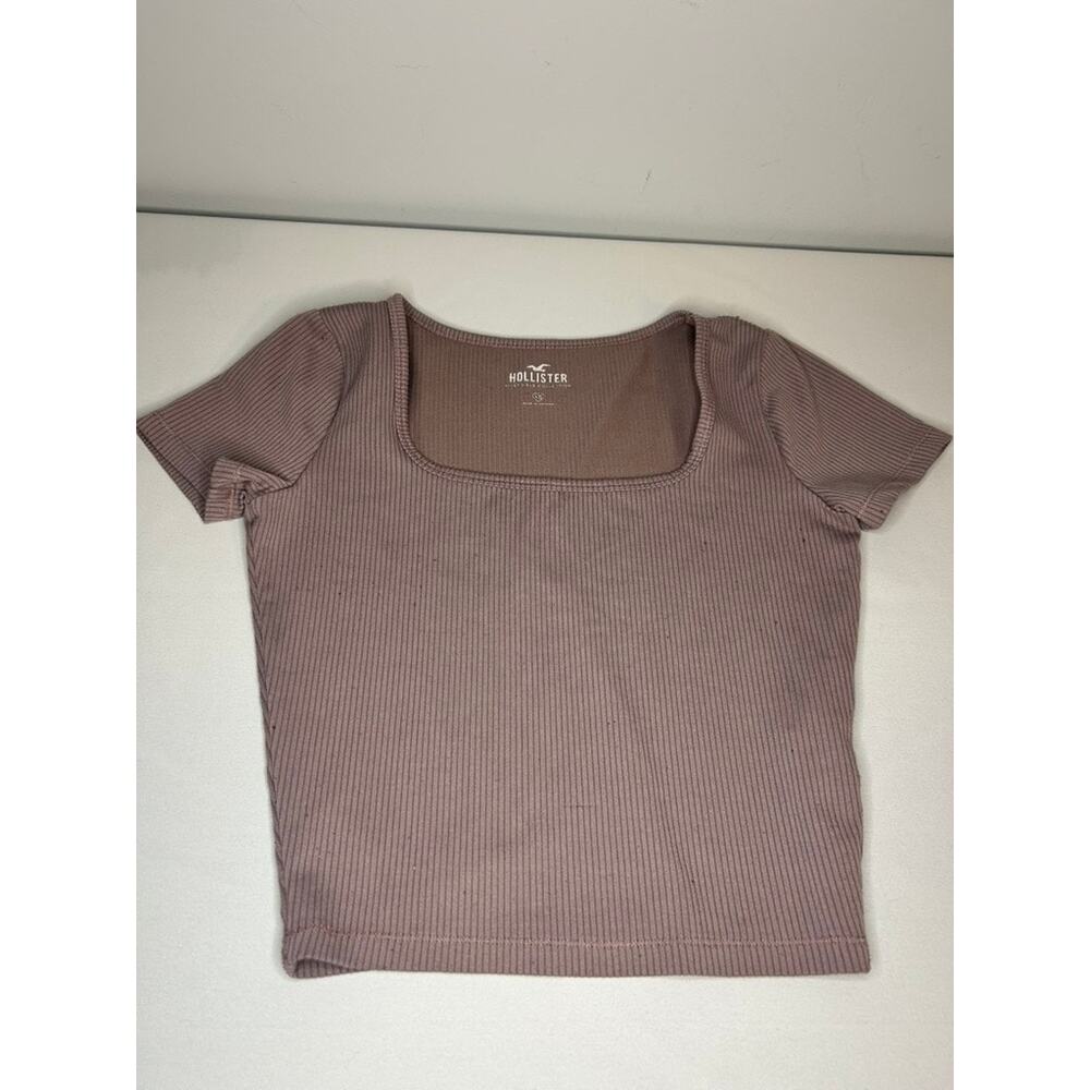 Hollister Ribbed Crop Top XS Pink Short Sleeve Fitted Baby Tee - Picture 1 of 5